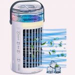USB operative Portable Mini Air Conditioner by Manwe– Cool water spray Portable Fan – Personal cooling Fan with LED night Light and Auto switch off timer.